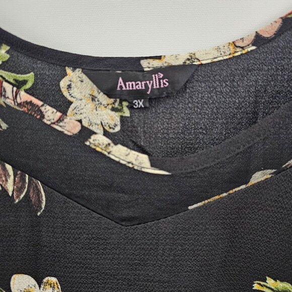 Amaryllis Tank Top 3X Dark Floral Sleeveless Black Cream Red Mesh Lightweight - Picture 3 of 8